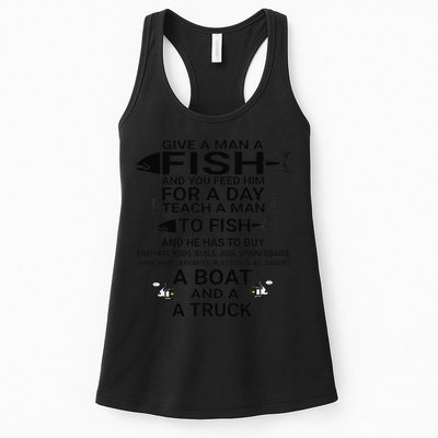 Give A Man A Fish Or Teach Him To Fish Fishing Womens Tank Top