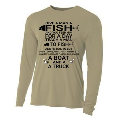 Give A Man A Fish Or Teach Him To Fish Fishing Cooling Performance Long Sleeve Crew