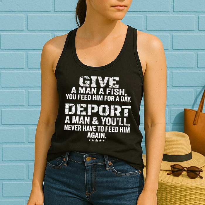 Give A Man A Fish You Feed Him For A Day Deport A Man & YouLl Never Have To Fee Womens Tank Top