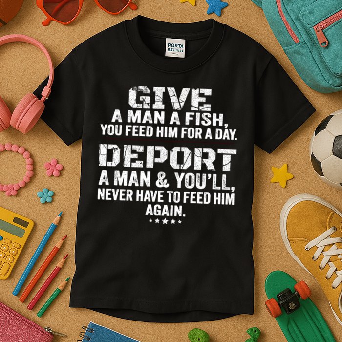 Give A Man A Fish You Feed Him For A Day Deport A Man & YouLl Never Have To Fee Kids T-Shirt