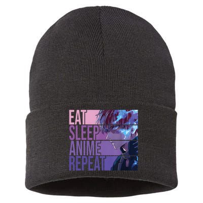 Graphic Academia My Hero Todoroki Eat Sleep Anime Repeat Sustainable Knit Beanie