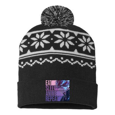 Graphic Academia My Hero Todoroki Eat Sleep Anime Repeat USA-Made Snowflake Beanie