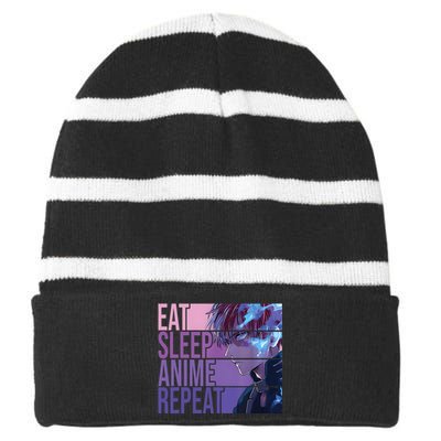 Graphic Academia My Hero Todoroki Eat Sleep Anime Repeat Striped Beanie with Solid Band