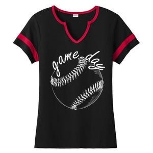 Game Day Baseball Fan Ladies Halftime Notch Neck Tee