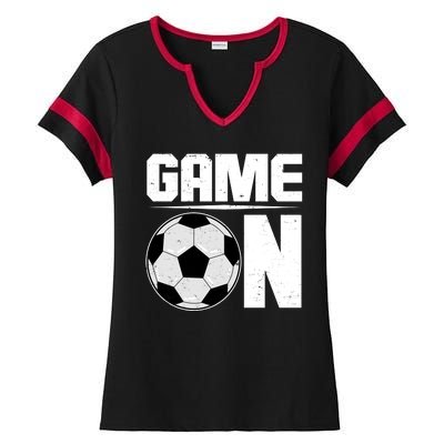 Game On Soccer Fan Ladies Halftime Notch Neck Tee