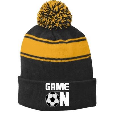 Game On Soccer Fan Stripe Pom Pom Beanie