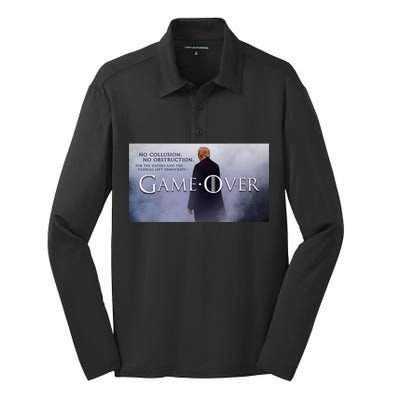 Game Over Donald J Trump No Collusion  Silk Touch Performance Long Sleeve Polo