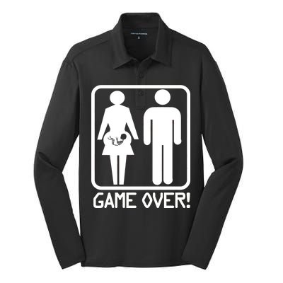 Game Over Pregnant Funny Silk Touch Performance Long Sleeve Polo