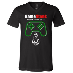 Game Stonk Power To The Bull Game Stop Stock Market V-Neck T-Shirt