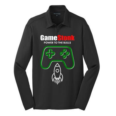 Game Stonk Power To The Bull Game Stop Stock Market Silk Touch Performance Long Sleeve Polo