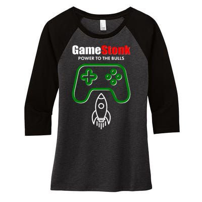 Game Stonk Power To The Bull Game Stop Stock Market Women's Tri-Blend 3/4-Sleeve Raglan Shirt