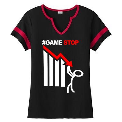 Game Stop Decline Fall Stock Invest Ladies Halftime Notch Neck Tee