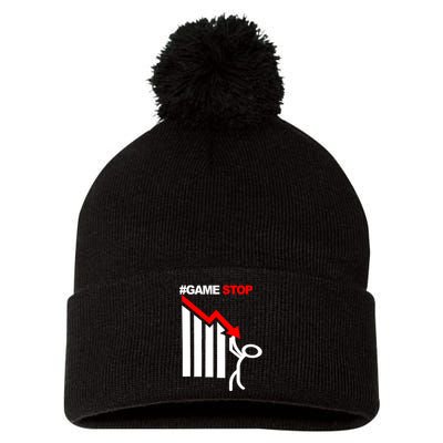Game Stop Decline Fall Stock Invest Pom Pom 12in Knit Beanie