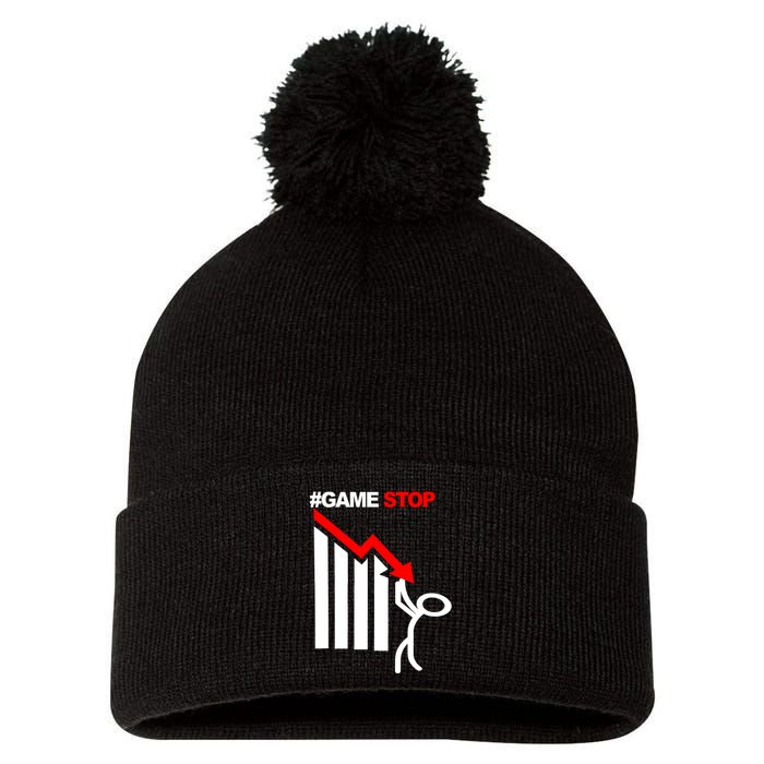 Game Stop Decline Fall Stock Invest Pom Pom 12in Knit Beanie