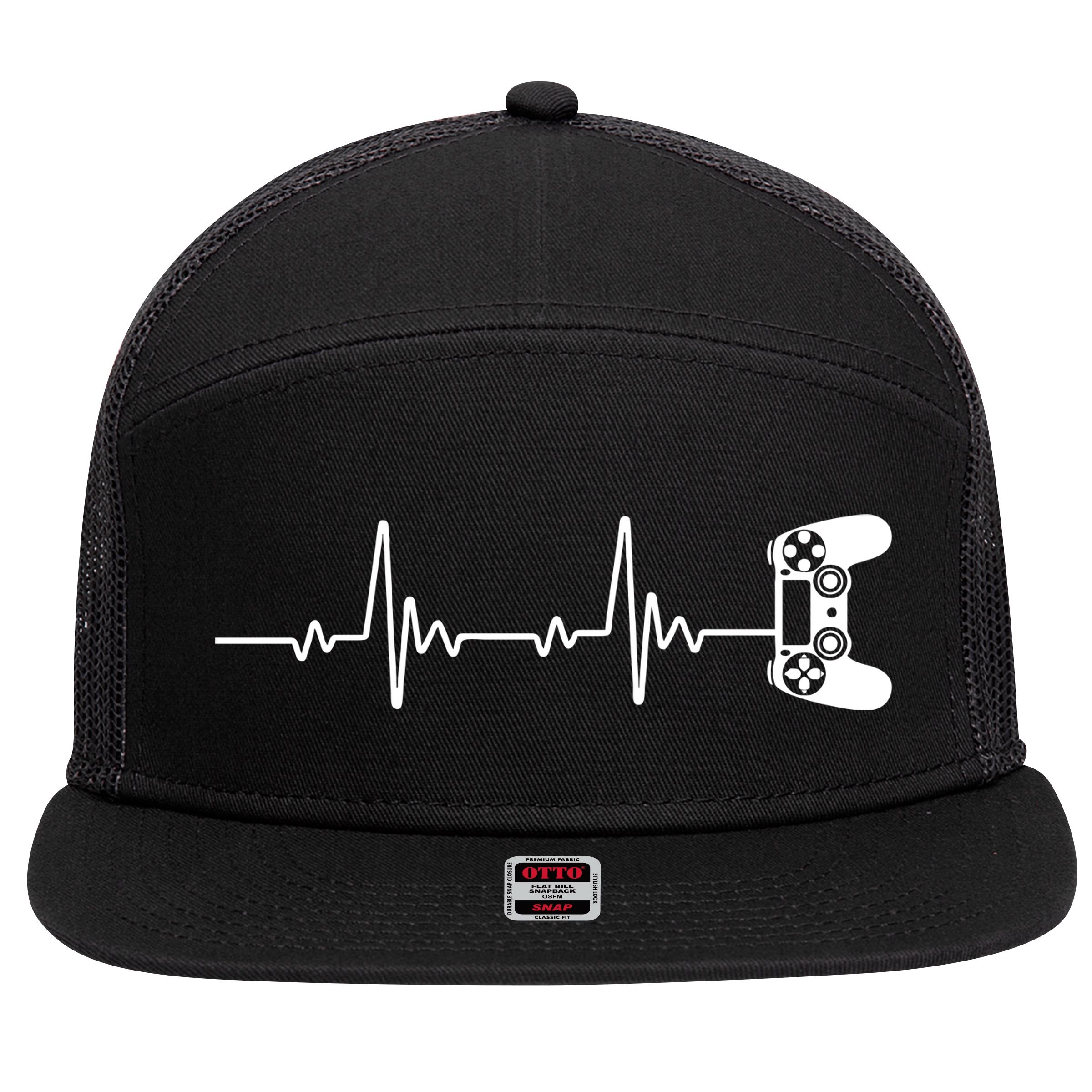 Gamer Controller Heartbeat Pules 7 Panel Mesh Trucker Snapback Hat