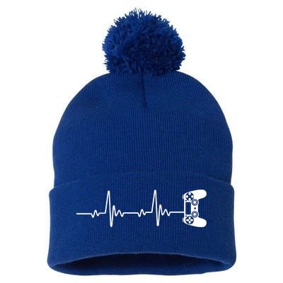 Gamer Controller Heartbeat Pules Pom Pom 12in Knit Beanie