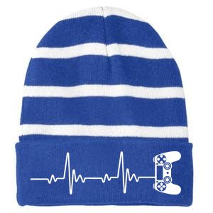 Gamer Controller Heartbeat Pules Striped Beanie with Solid Band