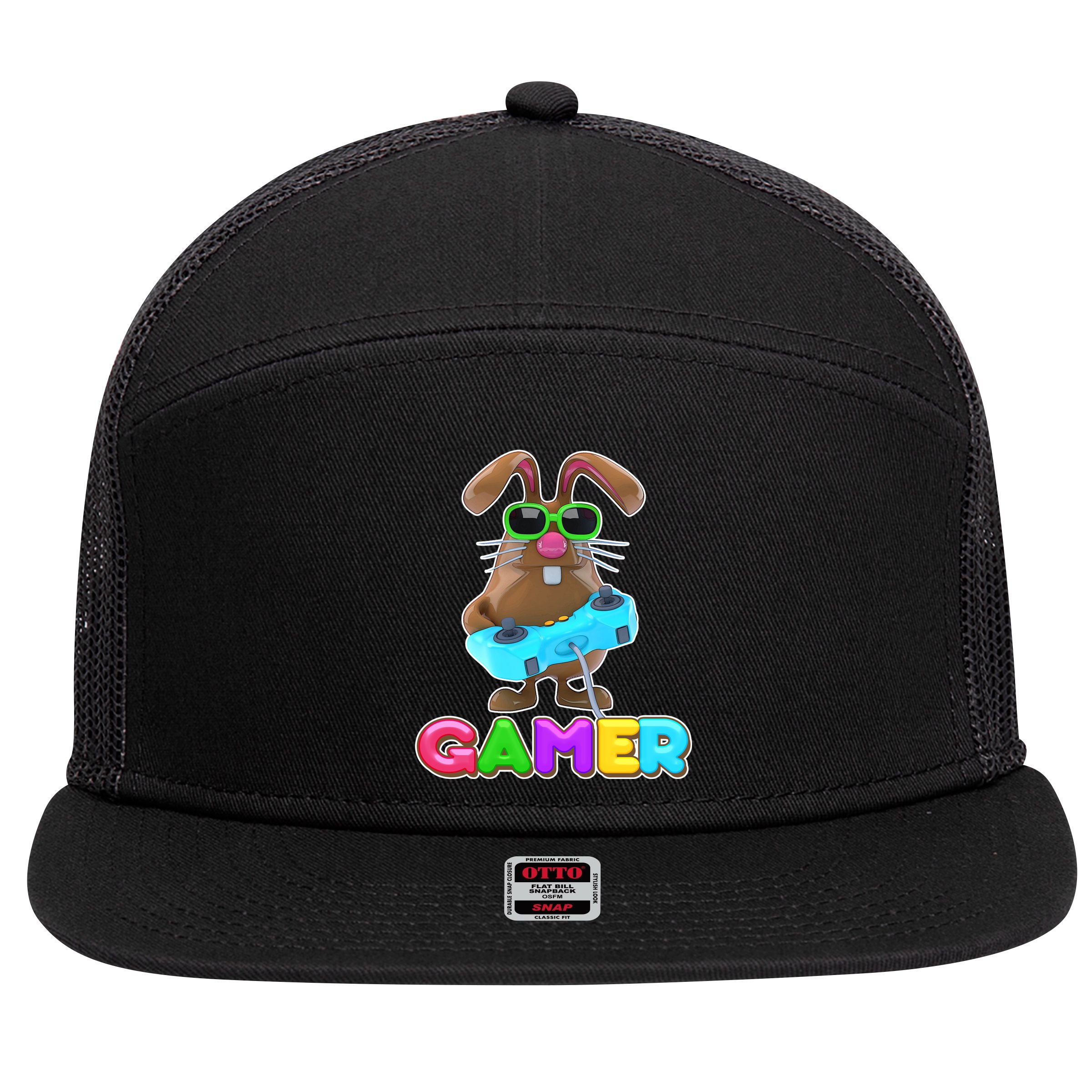 Gamer Easter Bunny 7 Panel Mesh Trucker Snapback Hat