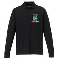 Gamer Easter Bunny Performance Long Sleeve Polo