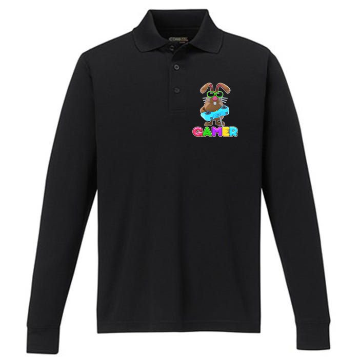 Gamer Easter Bunny Performance Long Sleeve Polo