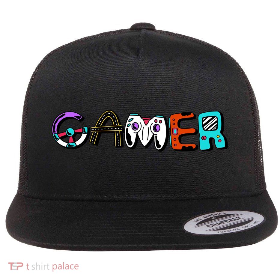 Gamer Element Lettering Flat Bill Trucker Hat