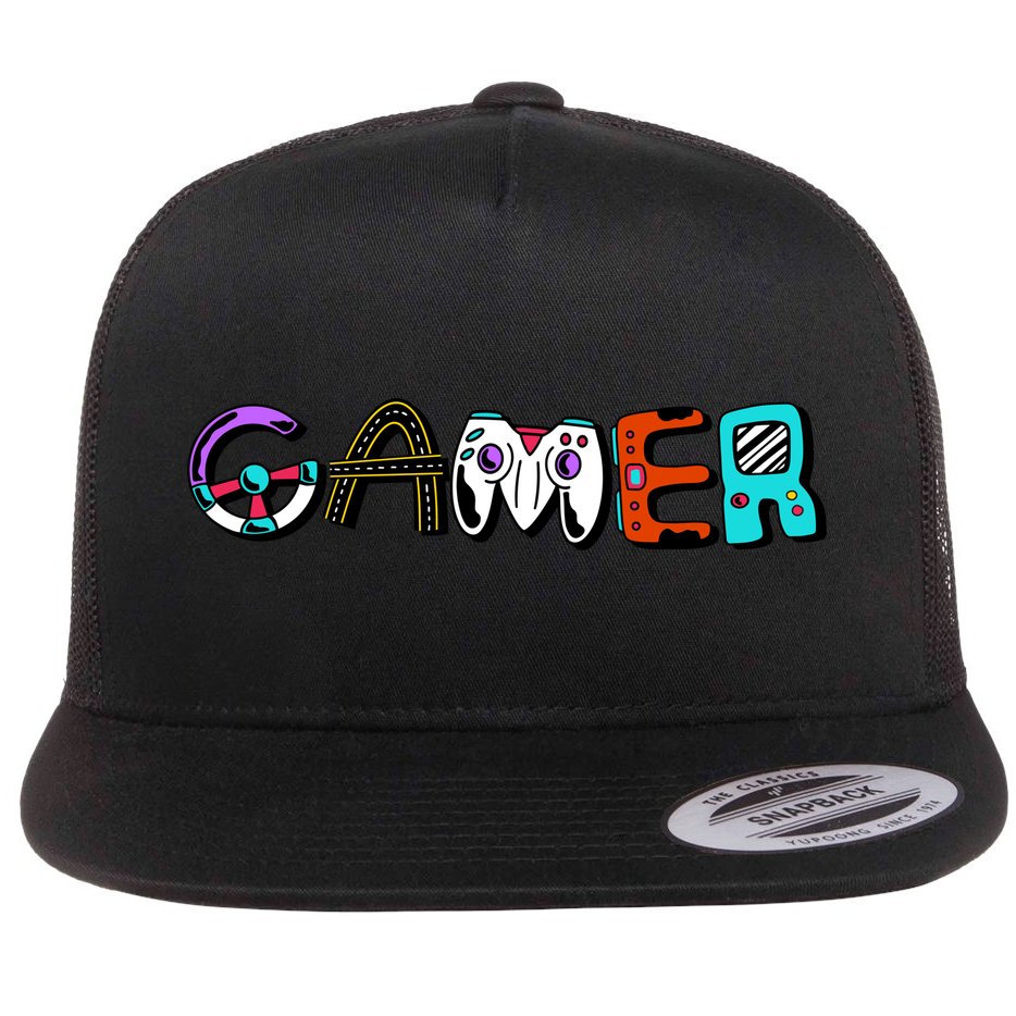 Gamer Element Lettering Flat Bill Trucker Hat