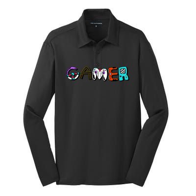 Gamer Element Lettering Silk Touch Performance Long Sleeve Polo