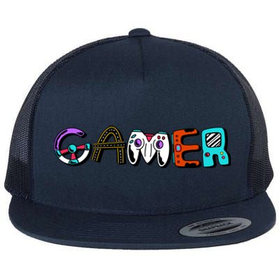 Gamer Element Lettering Flat Bill Trucker Hat