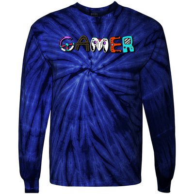 Gamer Element Lettering Tie-Dye Long Sleeve Shirt