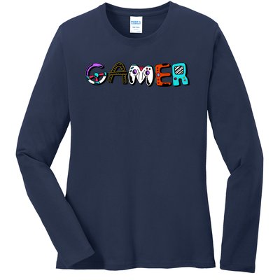 Gamer Element Lettering Ladies Long Sleeve Shirt