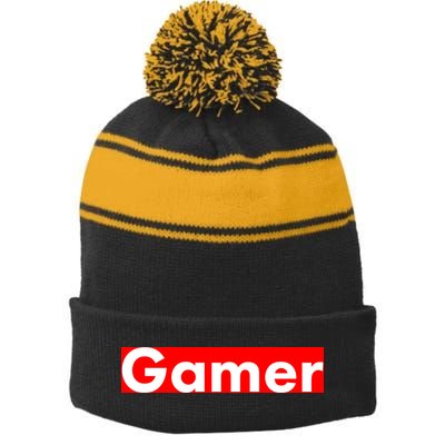 Gamer Logo Stripe Pom Pom Beanie