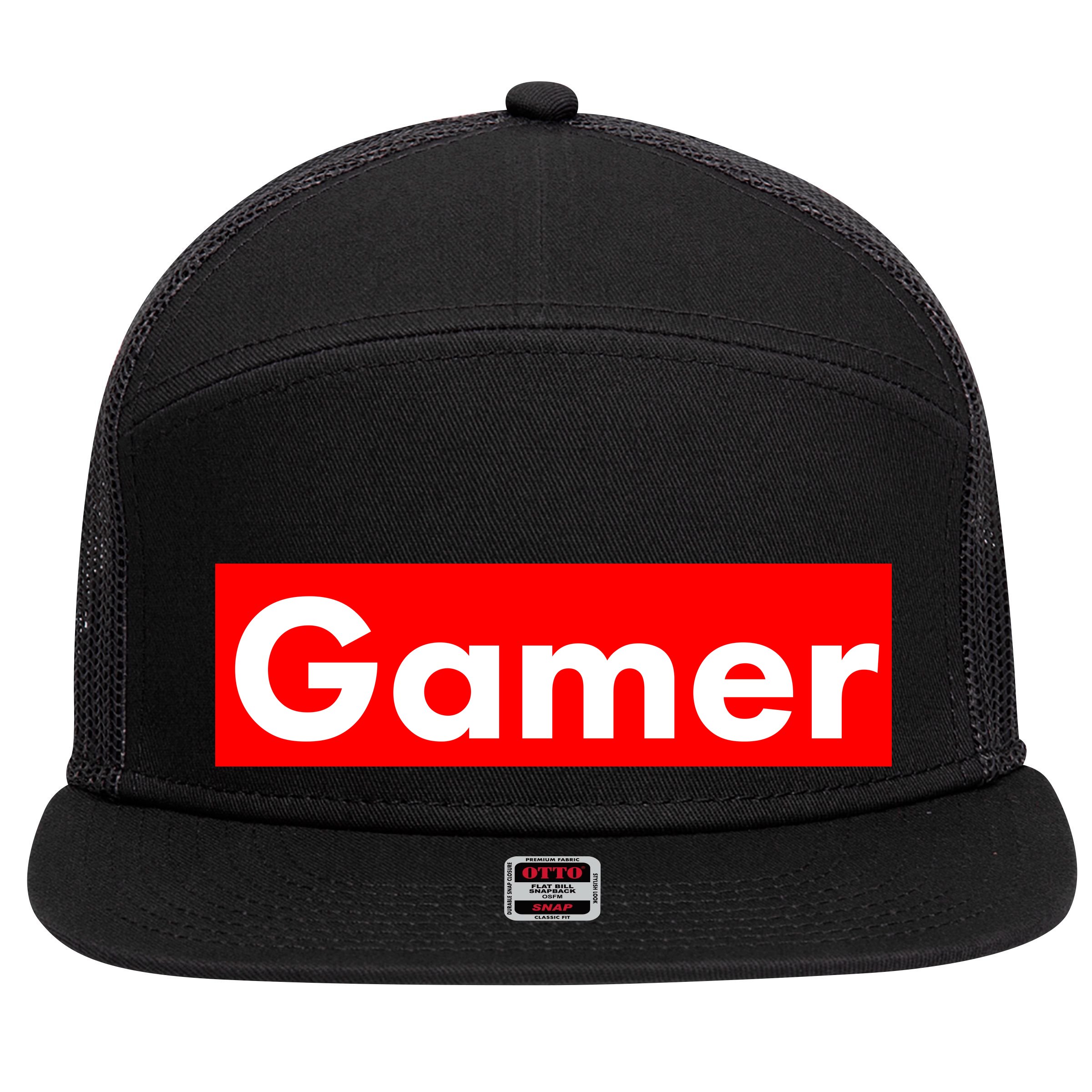 Gamer Logo 7 Panel Mesh Trucker Snapback Hat