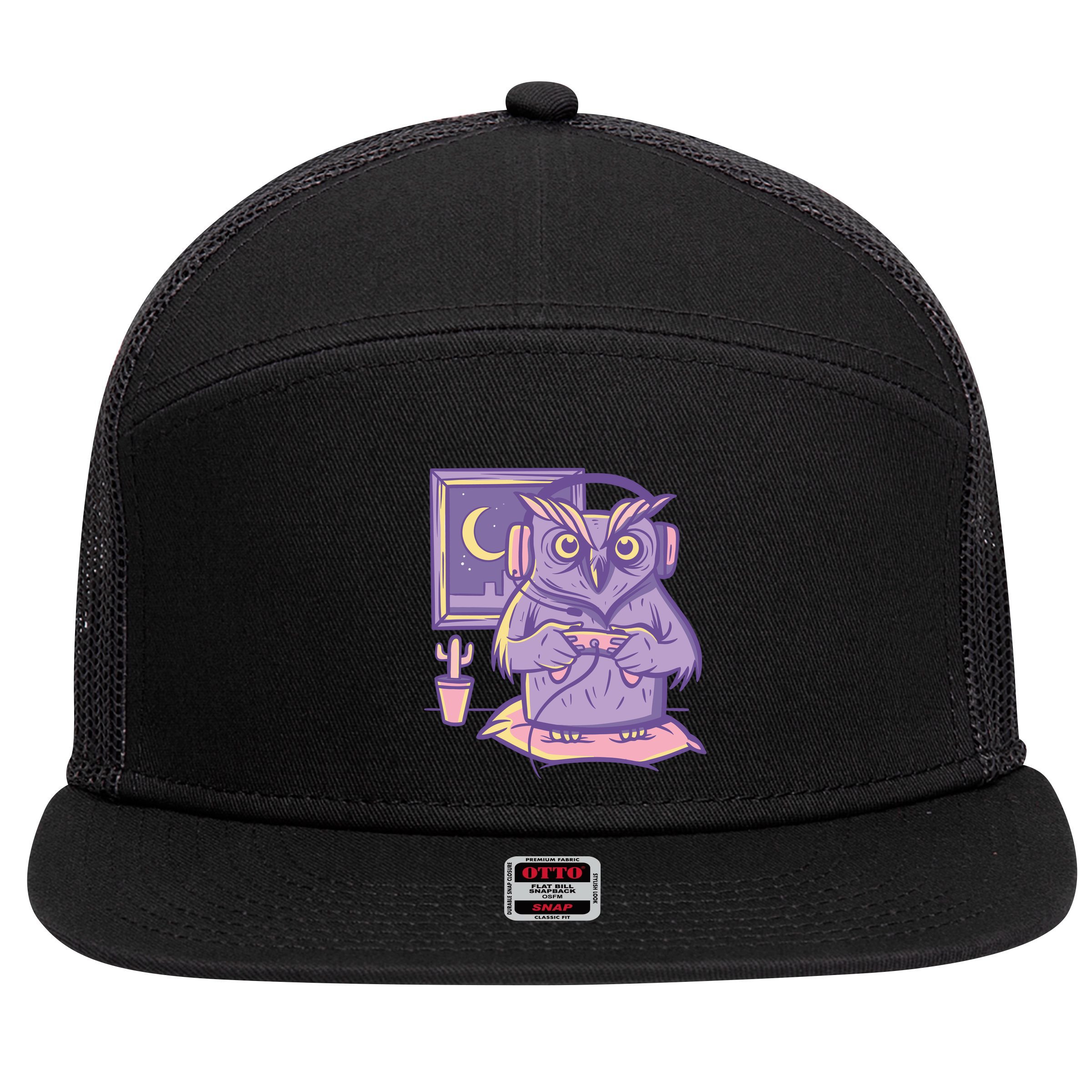 Gamer Owl 7 Panel Mesh Trucker Snapback Hat
