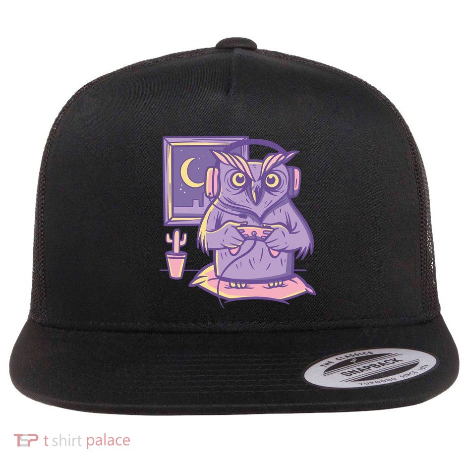 Gamer Owl Flat Bill Trucker Hat
