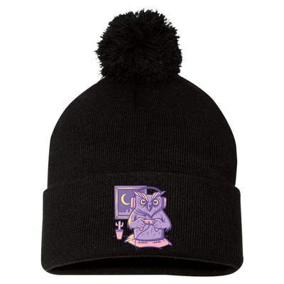Gamer Owl Pom Pom 12in Knit Beanie