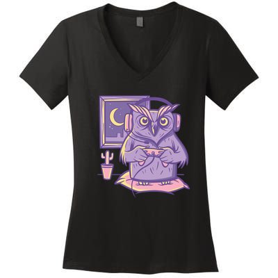 Gamer Owl Women's V-Neck T-Shirt