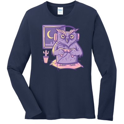 Gamer Owl Ladies Long Sleeve Shirt