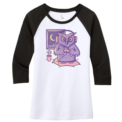 Gamer Owl Women's Tri-Blend 3/4-Sleeve Raglan Shirt