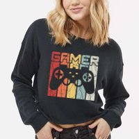 Gamer Retro Controller Cropped Pullover Crew