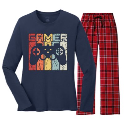 Gamer Retro Controller Women's Long Sleeve Flannel Pajama Set 