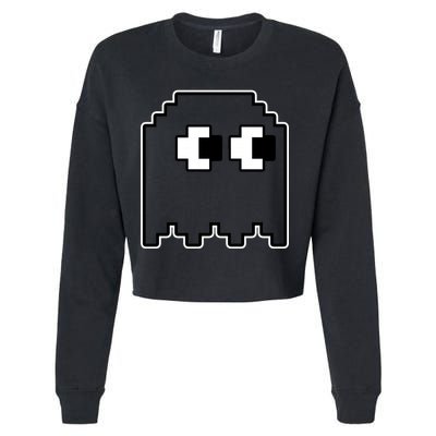 Gamer Retro Pixel Ghost Funny Halloween Cropped Pullover Crew