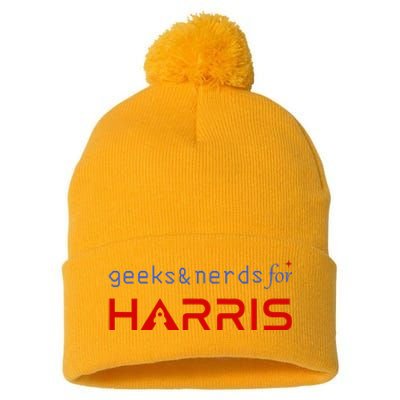 Geeks And Nerds For Kamala Harris Geeks And Nerds For Harris Pom Pom 12in Knit Beanie