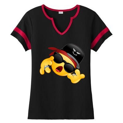 Gangster Emoji Smiley Ladies Halftime Notch Neck Tee