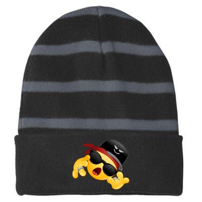 Gangster Emoji Smiley Striped Beanie with Solid Band