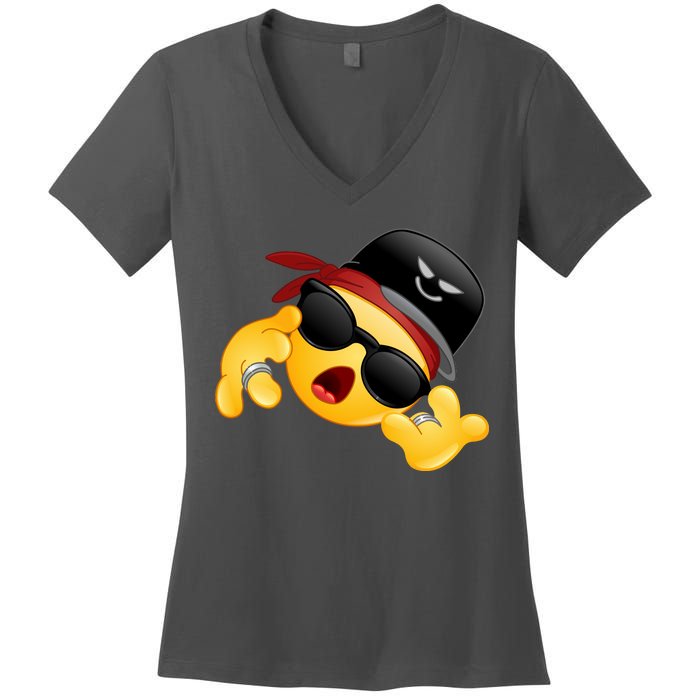 Gangster Emoji Smiley Women's V-Neck T-Shirt