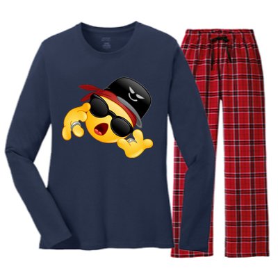 Gangster Emoji Smiley Women's Long Sleeve Flannel Pajama Set 