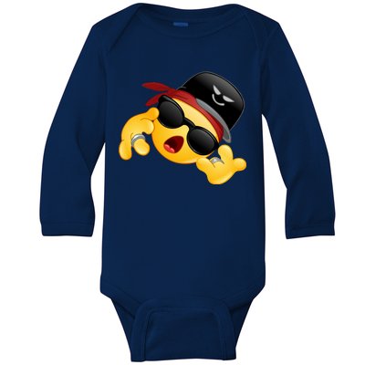 Gangster Emoji Smiley Baby Long Sleeve Bodysuit