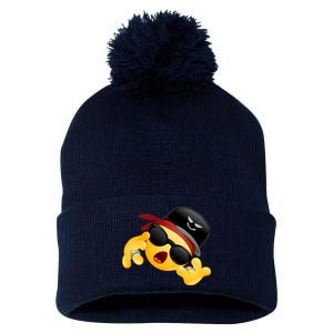 Gangster Emoji Smiley Pom Pom 12in Knit Beanie