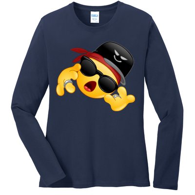 Gangster Emoji Smiley Ladies Long Sleeve Shirt