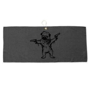 Gangster Pug With Guns Large Microfiber Waffle Golf Towel